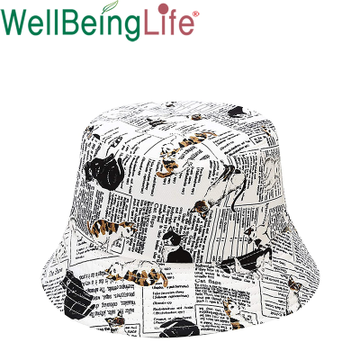 English Kitten Bucket Hat Double-Sided Wear Korean All-Matching Basin Hat Cross-Border Double-Sided Spring, Summer, Autumn Sun Hat European and American Style