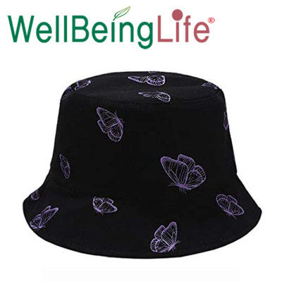 Bucket Hat Women's Summer Street Double-Sided Butterfly Bucket Hat Korean Outdoor Sun Hat Fresh Sun-Proof Bucket Hat Bucket Hat