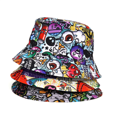 Bucket Hat Cartoon Printing Stylish Graffiti Gender-Free Sunscreen Bucket Hat Four Seasons Outdoor Travel Travel Sun-Proof Basin Hat