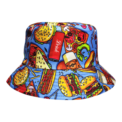 American Hamburger Personalized Graffiti Creative Printing Bucket Hat Four Seasons Double-Sided Wear All-Matching Travel Cap Fishing Bucket Hat
