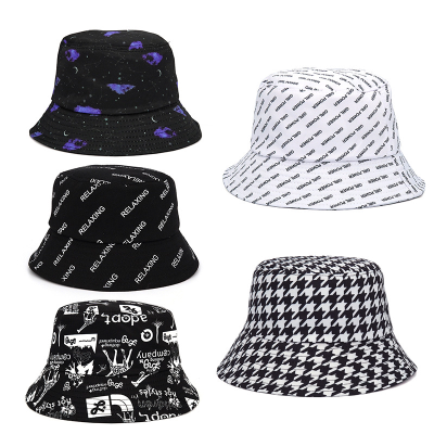 Four Seasons Couple Sun-Proof Printed Hat Universal Short Brim Korean Style Flat Bucket Hat Reversible Bucket Hat