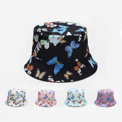 European and American Style Colorful Butterfly Pattern Printing Bucket Hat Women's Summer Double-Sided Wear Bucket Hat Outdoor All-Matching Sun Hat