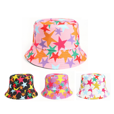 Colorful Five-Pointed Star Foreign Trade Summer Sun Protection Hat Men and Women Couple Outdoor Mountaineering Beach Sun Hat Double-Sided Wear Bucket Hat