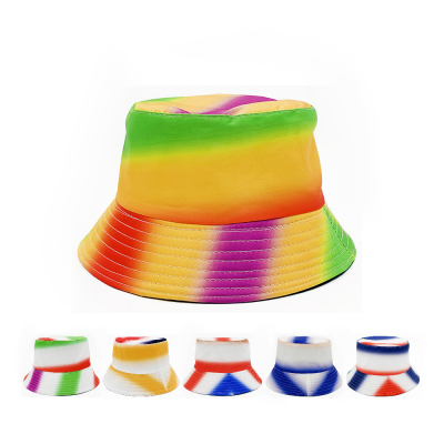 Japan and South Korea Reversible Rainbow Color-Blocking Flat Bucket Hat All-Match Sun Protection for Men and Women Sun Hat Travel Bucket Hat