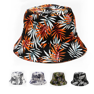 Hot Selling Reversible Palm Leaf Printed Fisherman Bucket Hat Holiday Music Festival Sun Hat