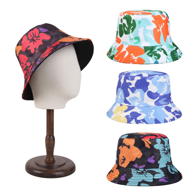 Summer Seaside Holiday Colorful Flowers Printing Reversible Fisherman Hat Unisex