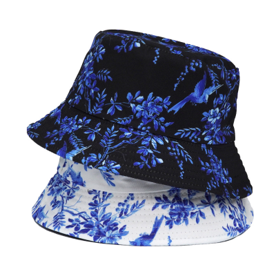 Fashion Hot Selling Neutral Printing Double-Sided Wear Navy Blue Pattern Bucket Hat