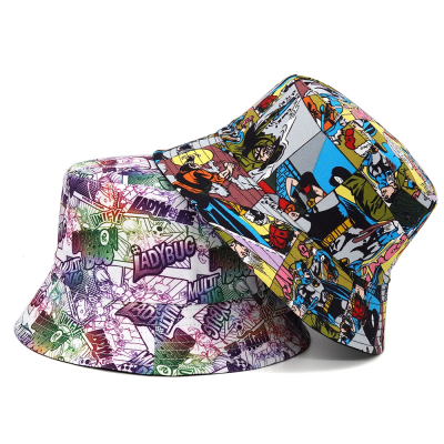 New Creative Hat and European and American Printed Pattern Women's Summer Outdoor Casual Sun Hat Double-Sided Bucket Hat