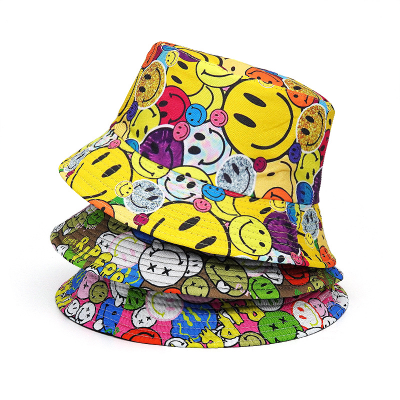 Smiley Face Printing Bucket Hat and European and American Personalized Design Hat Basin Baby Boy and Girl Summer Outdoor