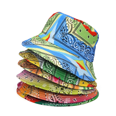 Fashion Custom Paisley Printing Bucket Hat Retro Ethnic Style Men and Women Rainbow Color Crocheted Sun Bucket Hat