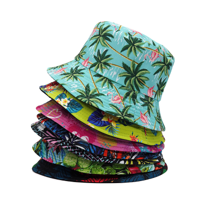 Summer Colorful Men and Women Double-Sided Beach Sun Hat Hawaiian Style Coconut Tree Bucket Hat