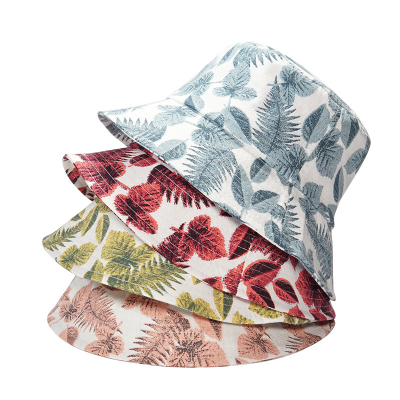 Summer Women's Leaf Printing Bucket Hat the Girl in the Hat Female Sun Beach Hat Double-Sided Foldable