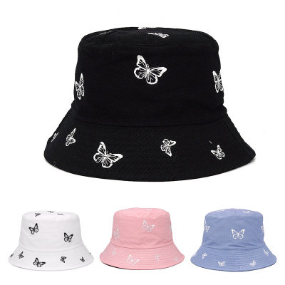 Support Custom Logo Embroidery Design Bucket Hat Butterfly Embroidery Bucket Hat Sun-Proof Sun Hat