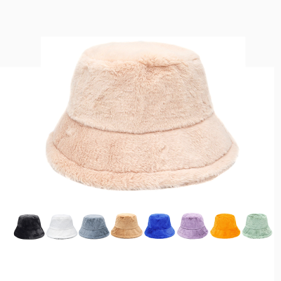 Imitation Rabbit Fur Dome Bucket Hat Pure Color Warm Keeping Thick Windproof Winter Bucket Hat Customizable Logo