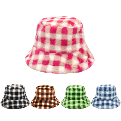 Korean Style Ins Color Plaid Bucket Hat Men's and Women's Same Autumn and Winter Outdoor Keep Warm Bucket Hat Cross-Border Hat