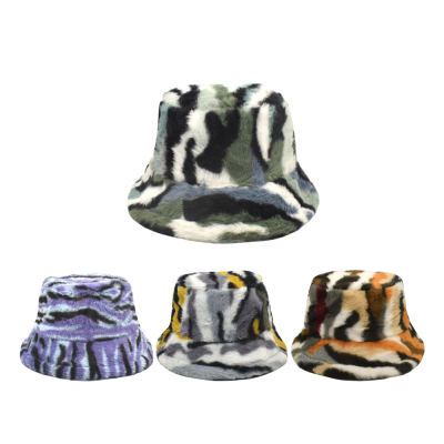 Camouflage Winter Hat Men & Women Trendy All-Match Warm Hat Plush Gradient Stripes Bucket Hat Bucket Hat