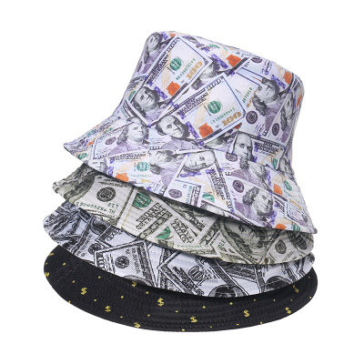 Foreign Trade Hot Sale USD Printing Bucket Hat Men's and Women's Hats Summer Sun Protection Sun Hat Show Face Small Hat