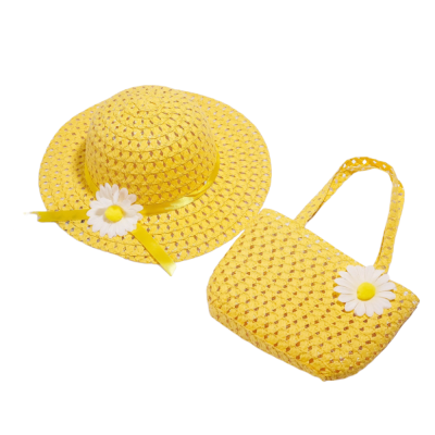 Children's Sunflower Straw Hat Small Bag Two-Piece Woven Sun Hat Handbag for Spring and Summer Outing