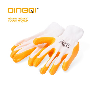 White Polyester Orange Nitrile Gloves