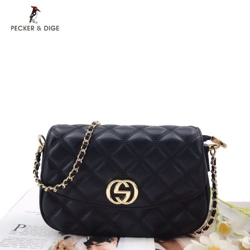 counter genuine women bag versatile chain crossbody bag solid color stitching quality diamond chanel‘s style black