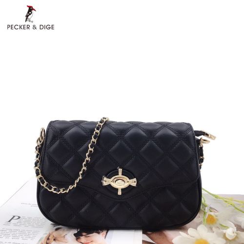 counter genuine women bag versatile chain crossbody bag solid color stitching quality diamond chanel‘s style black