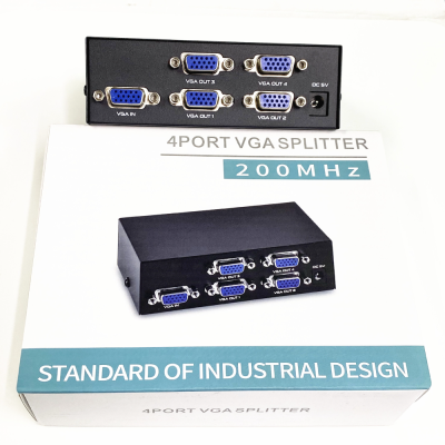Cross-Border Vga Distributor One Input and Four Output 1 X4 Splitter Synchronous Frequency Divider 200Mhz with Power Supply