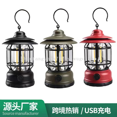 Popular Camping Lantern Atmosphere Flame Camping Tent Light Retro Barn Lantern Portable Rechargeable Light Household Outdoor Lights