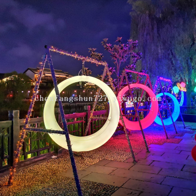 Factory Wholesale Led Light-Emitting Swing Solar Outdoor Hanging Basket Colorful Remote Control Moon Internet Celebrity Ring Glider