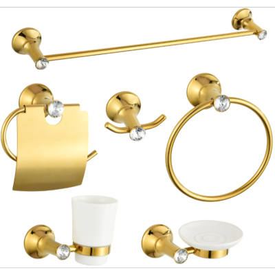 Gold-Plated 6-Piece Bathroom Pendant Gold Zinc Alloy Rose Gold Single and Double Poles Towel Rack Towel Ring Black Hook