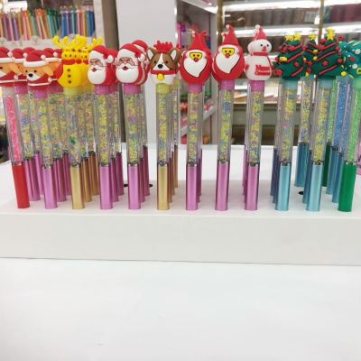 Santa Claus Cartoon Cute Pen Diamond Tail Rotating Ballpoint Pen Multicolor Metal Spray Paint Diamond Pen Holder