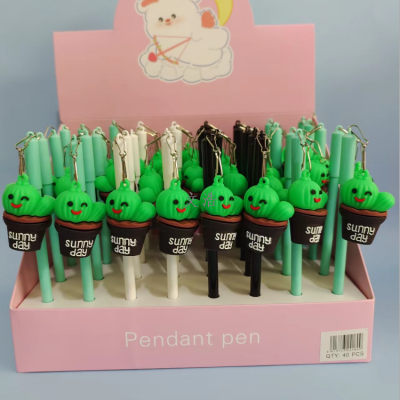 Cute Cactus Potted Student Stationery Cartoon Pendant Pendant Gel Pen Quick-Drying Ball Pen
