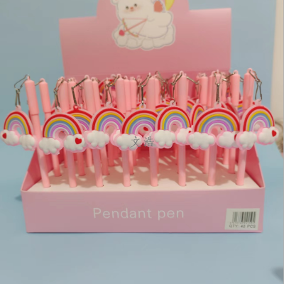 Cute Pink Rainbow Student Stationery Cartoon Pendant Pendant Gel Pen Quick-Drying Ball Pen