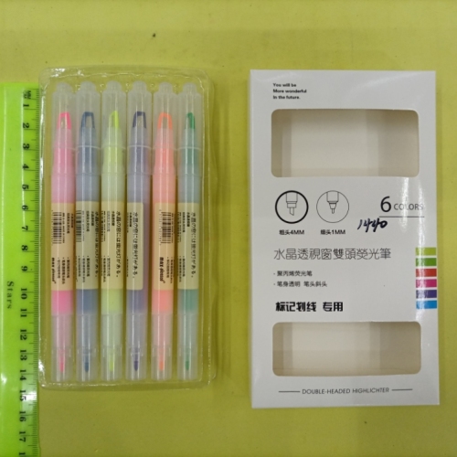 G-228 6支水晶透视窗聚丙烯双头荧光笔 采用优质环保墨水
