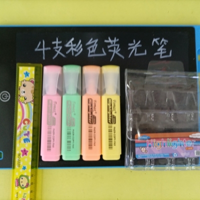 4 PCs PVC Macaron Color Fluorescent Pen Use High Quality Environmental Protection Ink to Write Smoothly and Bright Colors