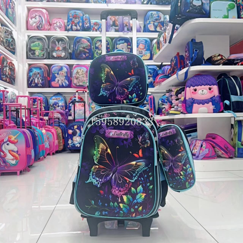 schoolbag backpack children‘s bag three-piece trolley bag student bag 3d bag stationery box lunch box