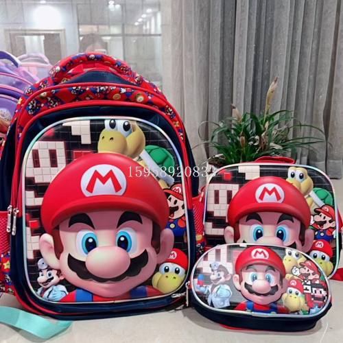 Schoolbag Backpack Trolley Bag Schoolbag Three-Piece Set Lunch Box Pencil Case Cartoon Bag School Bag Pencil Case