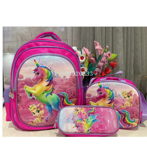 schoolbag backpack children‘s bags three-piece trolley bag school bag 3d bag stationery box lunch box