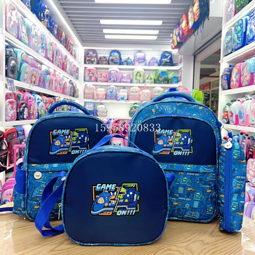 boys backpack trolley bag schoolbag three-piece set lunch box pencil case cartoon bag students‘ supplies