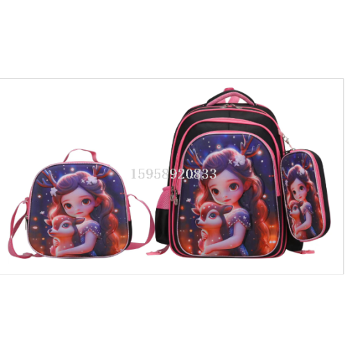 schoolbag backpack children‘s bags three-piece trolley bag school bag 3d bag stationery box lunch box