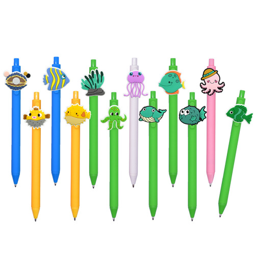 跨境海洋卡通圆珠笔学生文具用品diy盲盒笔可爱中性笔按动广告笔