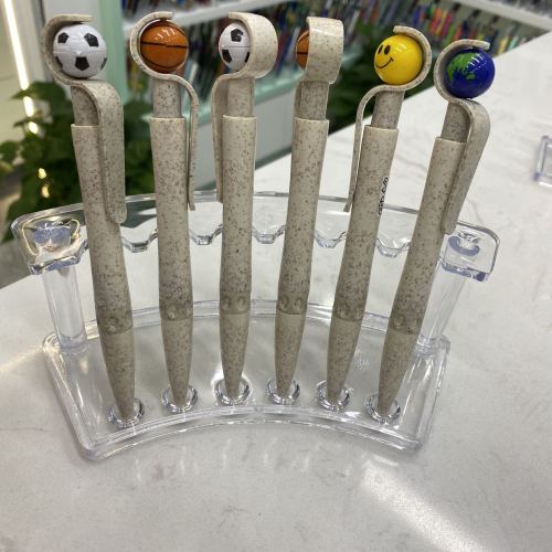 足球篮球地球仪圆珠笔，麦秆料