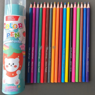 Cartoon Cute Colored Pencil No Wood Erasable Color Lead Paper Tube with Eraser Pupils' Drawing Kindergarten