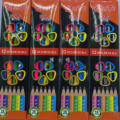 Laser Heat Transfer Printing Leather Tip Flash Pencil 12 Color Rod Boxed Children Writing Pencil Student Stationery