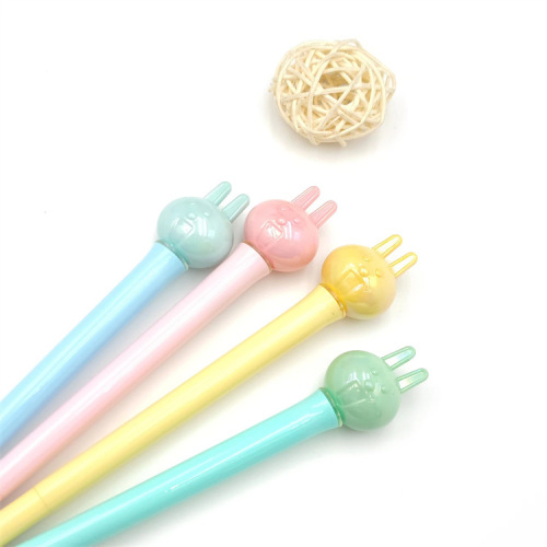 可爱水晶兔子灯笔拔帽笔创意文具学生中性笔趣味办公用水性签字笔