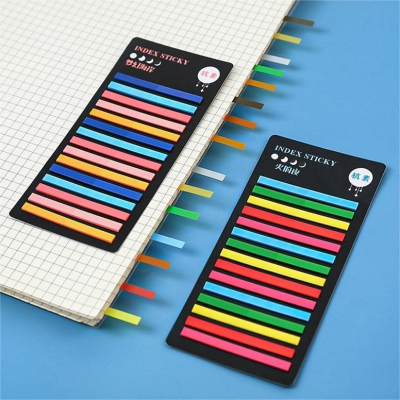 300 Pieces of Color Translucent Ultra-Fine Pet Index Stickers Long Fluorescent Stick Label Narrow Strip Note Sticker Sticky Notes