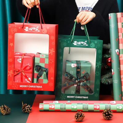 Christmas Window Tote Bag 5 Pcs Gift Bag Bouquet Packaging Bag Christmas Red Christmas Green Window Style