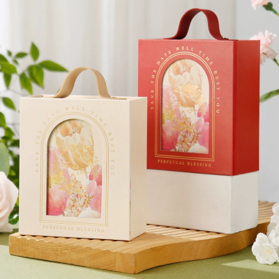 Tulip Wooden Handle Gift Box Paper Box Wedding Candies Box Hand Gift Box Advanced Handle Portable Box Packing Box