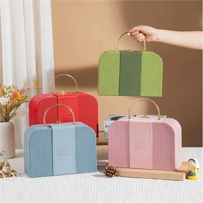 Leather Cosmetic Case Portable Gift Box Hand Gift Box Wedding Candies Box Business Gift Box Metal Handle Woven Leather Case