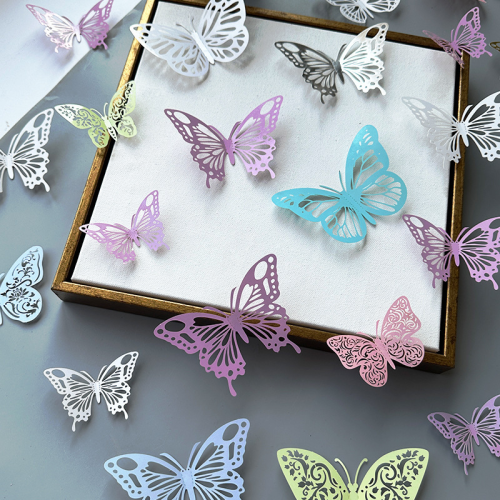 12PCS 3D Butterfly Double sides Metal shining Birthday Decoration Wedding Party DIY material Wall decor