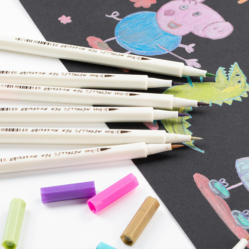 jimiao极描6561金属色油漆笔涂鸦绘画美术彩色笔黑卡纸